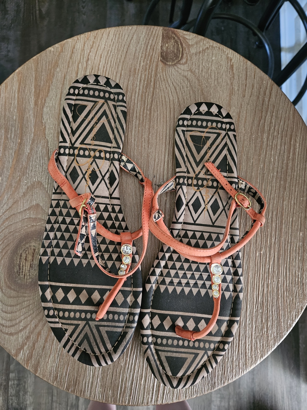 Women's Orange Strappy Gem Accent Sandals